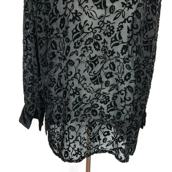 Vintage Y2K Black Sheere Burnout Velvet Blouse from Deane & White Sz M - Picture 8 of 16